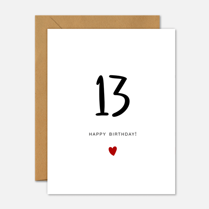 13th Birthday Card - Milestone Birthday Handwriting Red Heart - Footnotes Paper
