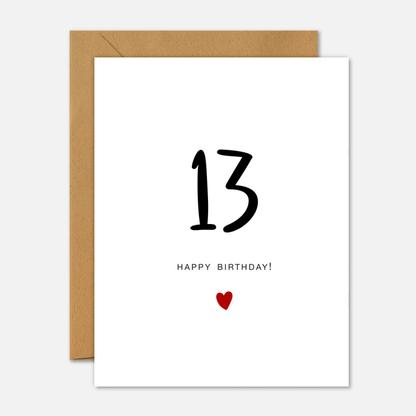 13th Birthday Card - Milestone Birthday Handwriting Red Heart - Footnotes Paper