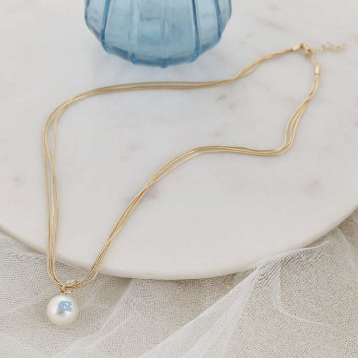 18" North Carolina Gold & Pearl Logo 3-Strand Necklace - Detail View - Seasons Jewelry