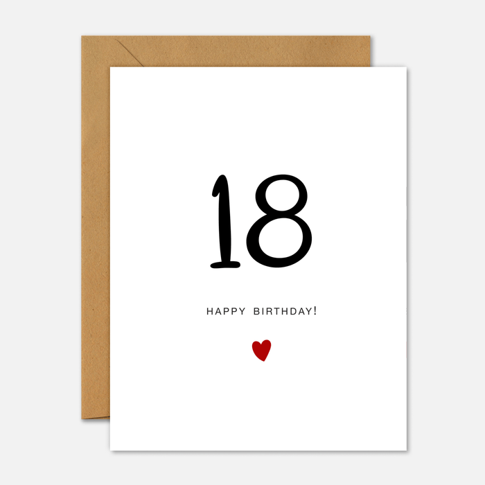 18th Birthday Card - Milestone Birthday Handwriting Red Heart - Footnotes Paper