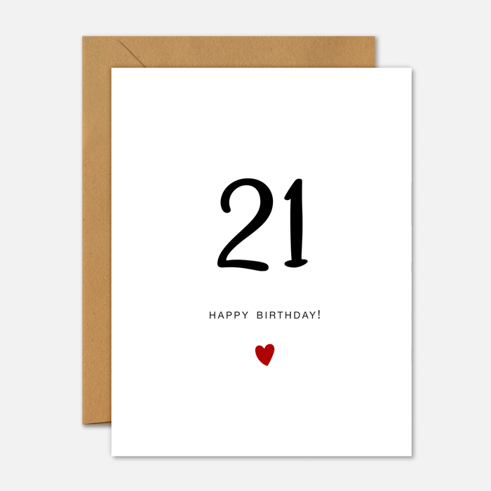 21st Birthday Card - Milestone Birthday Handwriting Red Heart - Footnotes Paper