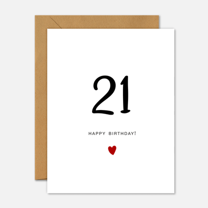 21st Birthday Card - Milestone Birthday Handwriting Red Heart - Footnotes Paper