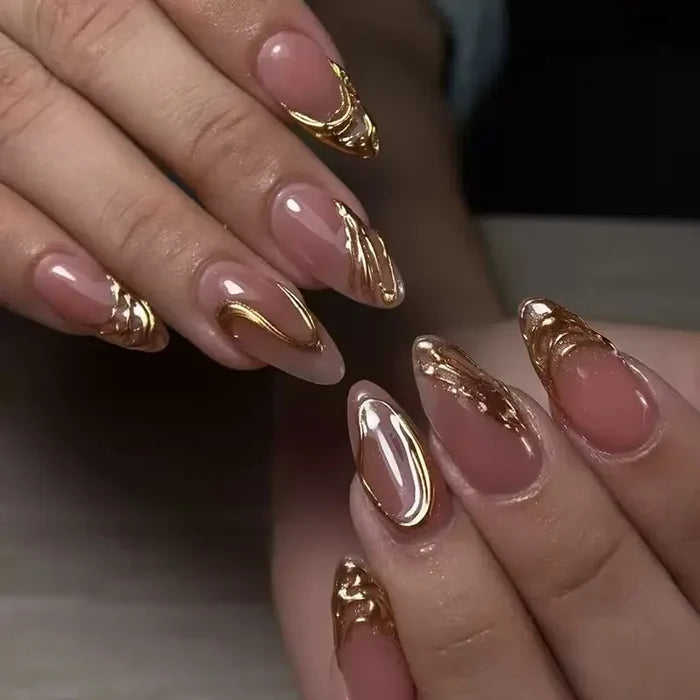 24Pcs Simple Dark Green Long 3D Press on Almond False Nails Wearable Finished Fingernails Nail Art