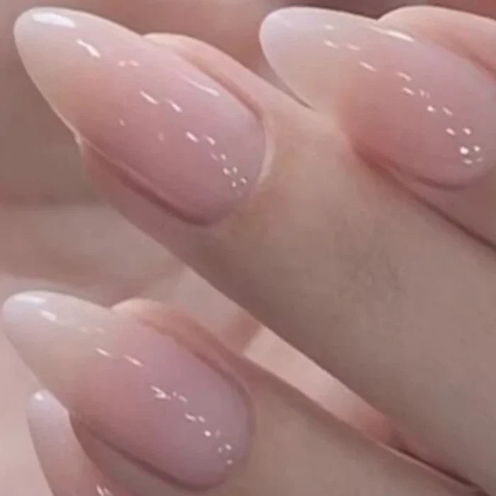24pcs Upgrade Your Look With White gradient almond false nails 1pc Nail File & 1Nail Glue Sticker Kit Nails