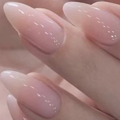24pcs Upgrade Your Look With White gradient almond false nails 1pc Nail File & 1Nail Glue Sticker Kit Nails