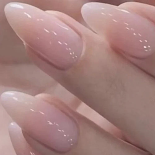 24pcs Upgrade Your Look With White gradient almond false nails 1pc Nail File & 1Nail Glue Sticker Kit Nails