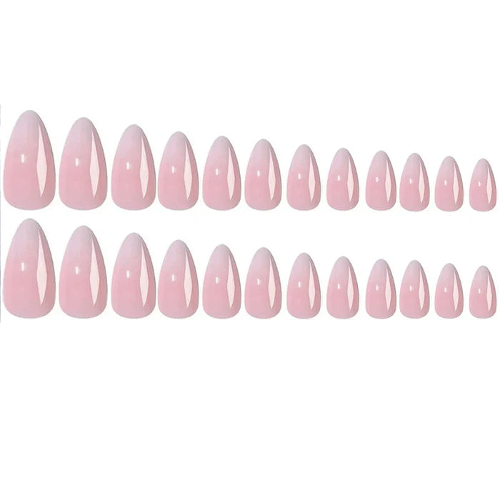 24pcs Upgrade Your Look With White gradient almond false nails 1pc Nail File & 1Nail Glue Sticker Kit Nails
