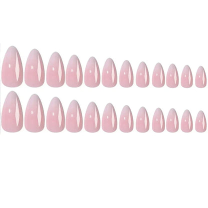 24pcs Upgrade Your Look With White gradient almond false nails 1pc Nail File & 1Nail Glue Sticker Kit Nails