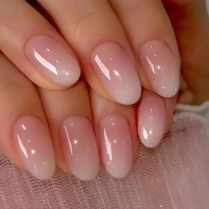 24pcs Upgrade Your Look With White gradient almond false nails 1pc Nail File & 1Nail Glue Sticker Kit Nails