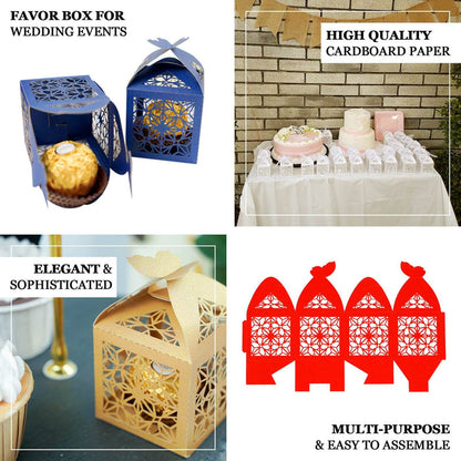 Wedding favor boxes in blue and gold, elegantly designed for events.