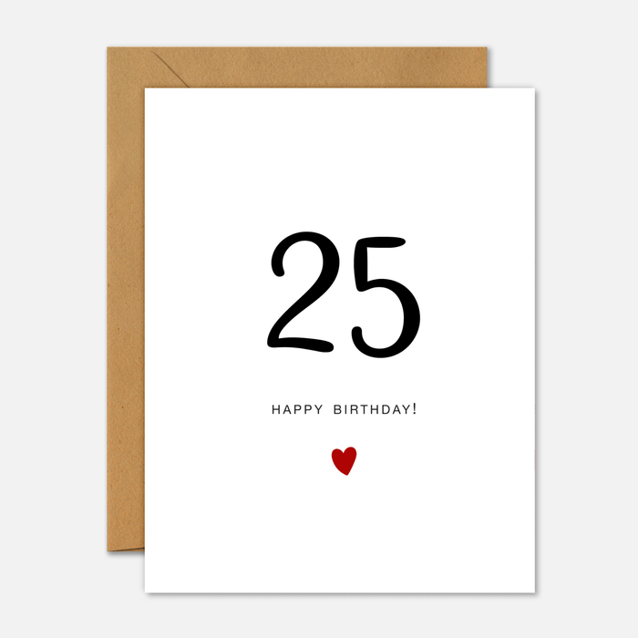 25th Birthday Card - Milestone Birthday Handwriting Red Heart - Footnotes Paper