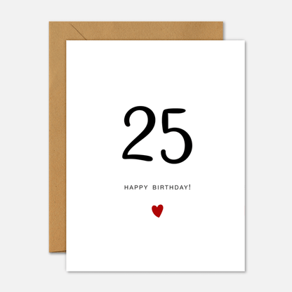 25th Birthday Card - Milestone Birthday Handwriting Red Heart - Footnotes Paper