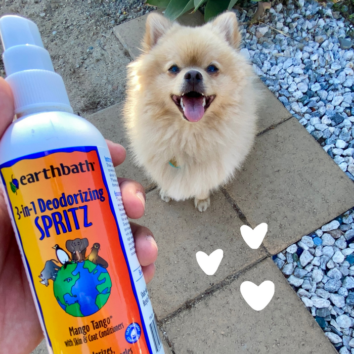 Dog with hearts using 3-in-1 Deodorizing Spray - Mango Tango®