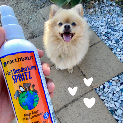 Dog with hearts using 3-in-1 Deodorizing Spray - Mango Tango®