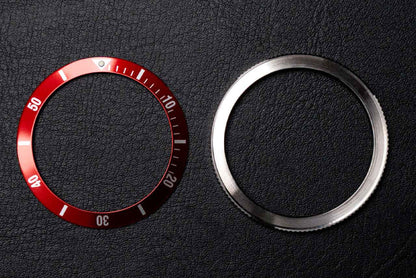 39mm red diver bezel bundle - 37.6mm Red DWC Aluminum Diver Bezel Insert and 39mm coin edge bezel
