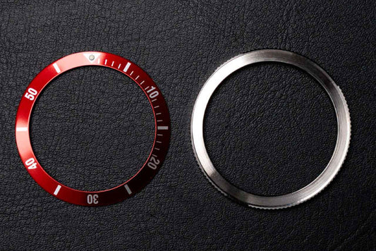 39mm red diver bezel bundle - 37.6mm Red DWC Aluminum Diver Bezel Insert and 39mm coin edge bezel