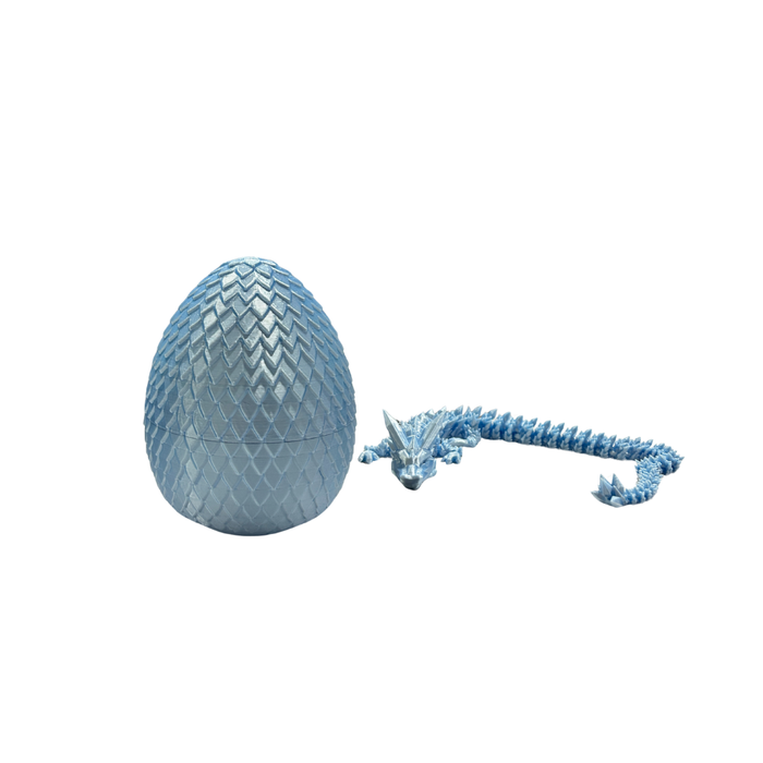 3D Printed Small Light Blue Dragon Egg and Dragon - Main View - Karma Train 3D Printing