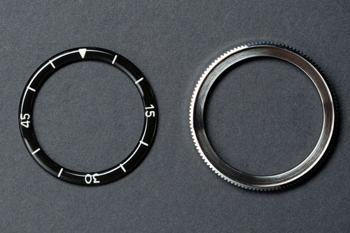 40mm Black diver bezel bundle - 37.4mm Black DWC Retro- Dome Acrylic Bezel Insert and 40mm coin edge bezel
diy watch club bezel insert bundle