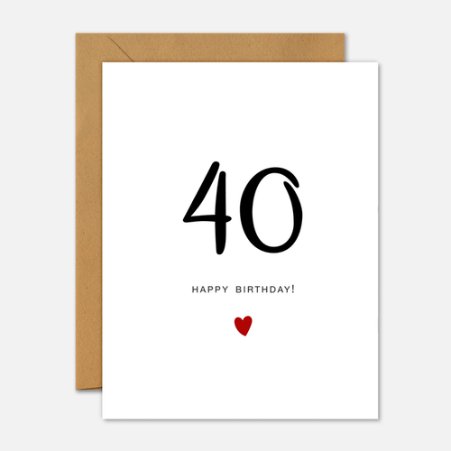 40th Birthday Card - Milestone Birthday Handwriting Red Heart - Footnotes Paper