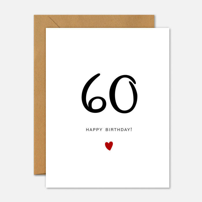 60th Birthday Card - Milestone Birthday Handwriting Red Heart - Footnotes Paper