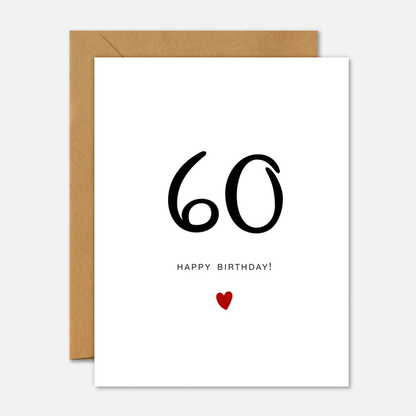 60th Birthday Card - Milestone Birthday Handwriting Red Heart - Footnotes Paper