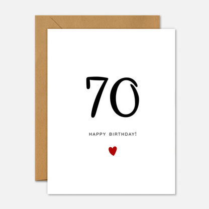 70th Birthday Card - Milestone Birthday Handwriting Red Heart - Footnotes Paper