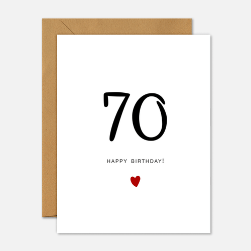 70th Birthday Card - Milestone Birthday Handwriting Red Heart - Footnotes Paper