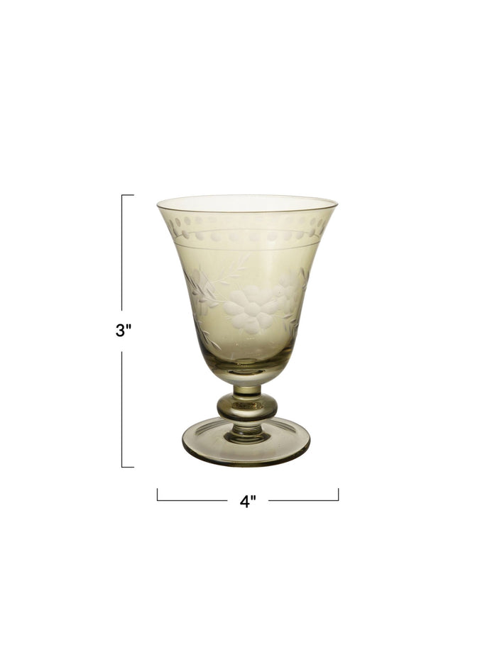8 oz. Stemmed Wine Glass w/ Etched Botanicals