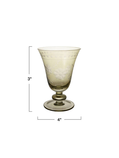 8 oz. Stemmed Wine Glass w/ Etched Botanicals