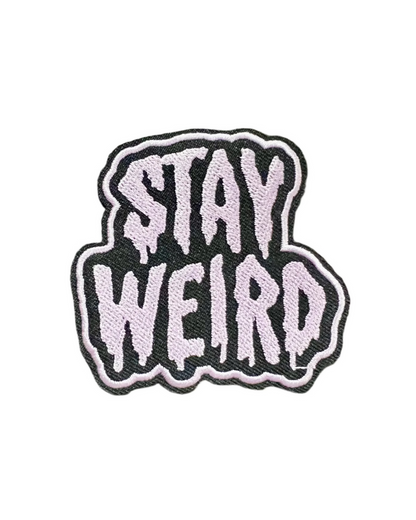 Stay Weird embroidered iron on patch sold by Le Monkey House