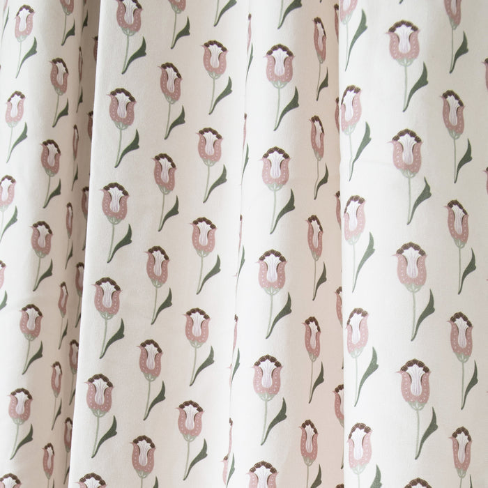 Annabelle Orchid Printed Cotton Curtain with pink floral pattern, made-to-order in the USA with short lead times