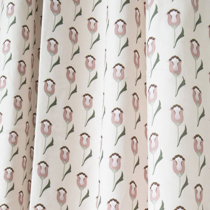 Annabelle Orchid Printed Cotton Curtain with pink floral pattern, made-to-order in the USA with short lead times