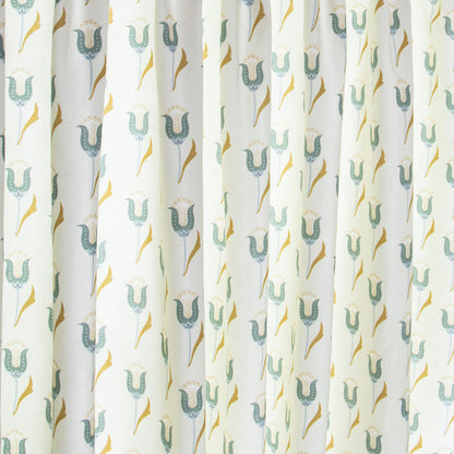 close up of abstract floral blue printed cotton fabric