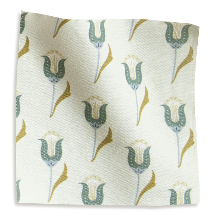 Annabelle Peacock Printed Cotton Shower Curtain in botanical print, made to order in the USA with short lead times