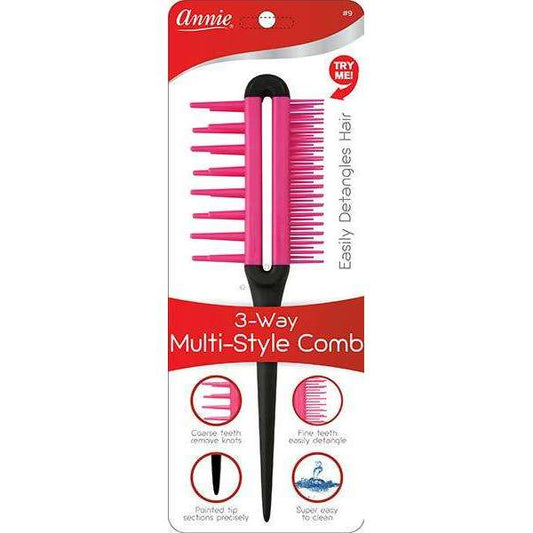 Annie 3-Way Multi-Style Comb, 1 Count, Pink