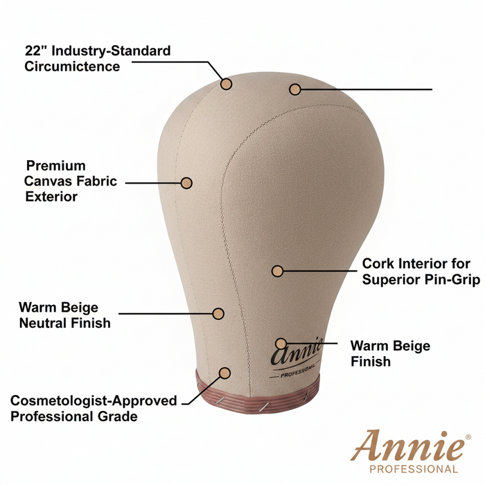 Annie Cork Canvas Block Wig Mannequin Head 22 Inch Regular, 1 Count, Beige