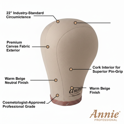 Annie Cork Canvas Block Wig Mannequin Head 22 Inch Regular, 1 Count, Beige