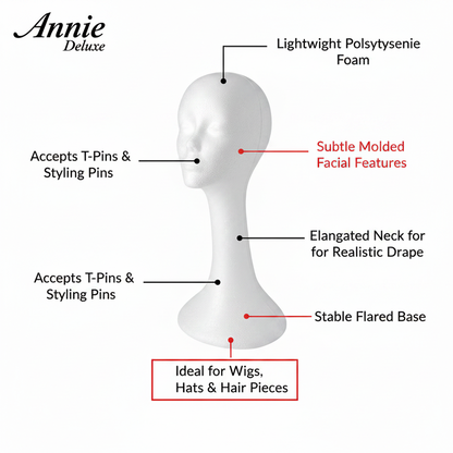 Annie Deluxe Foam Head Wig Display 19 Inch, 1 Count, White