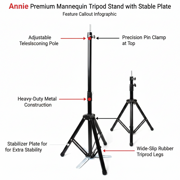 Annie Premium Mannequin Tripod with Stable Plate, 1 Count, Black