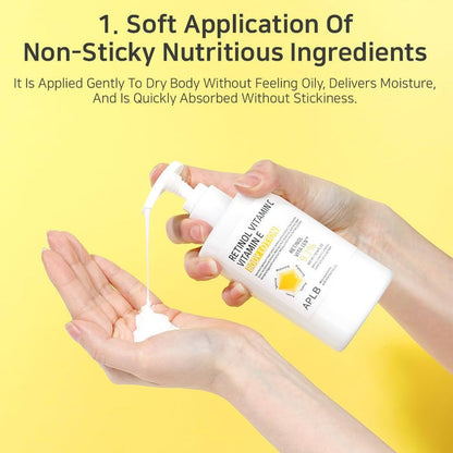 APLB Retinol Vitamin C Vitamin E Body Lotion 300ml لوشن للجسم من APLB يحتوي على الريتينول وفيتامين سي وفيتامين إي - Princess Cosmetics Qatar