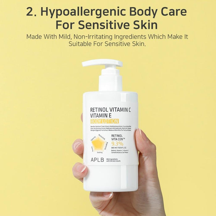 APLB Retinol Vitamin C Vitamin E Body Lotion 300ml لوشن للجسم من APLB يحتوي على الريتينول وفيتامين سي وفيتامين إي - Princess Cosmetics Qatar