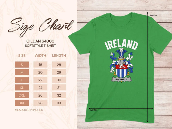 Bagwell Irish surname emblem unisex T-shirt available from S to 3XL