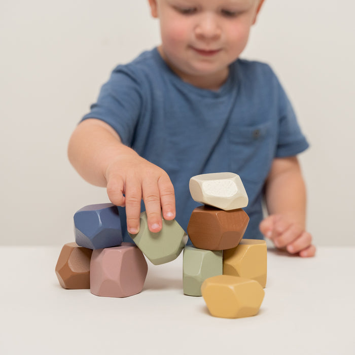 Little Dutch Vintage Stapelsteine – nachhaltiges Holzspielzeug mit 10 unregelmäßigen Steinen für kreative Türme, Gebäude und Figuren
