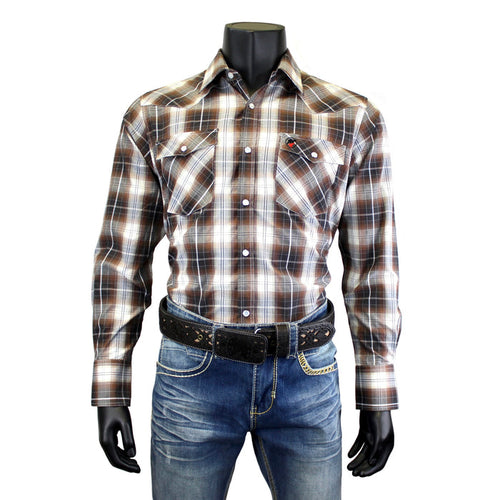 Bandoleros Western Cowboy Plaid Shirts - Brown