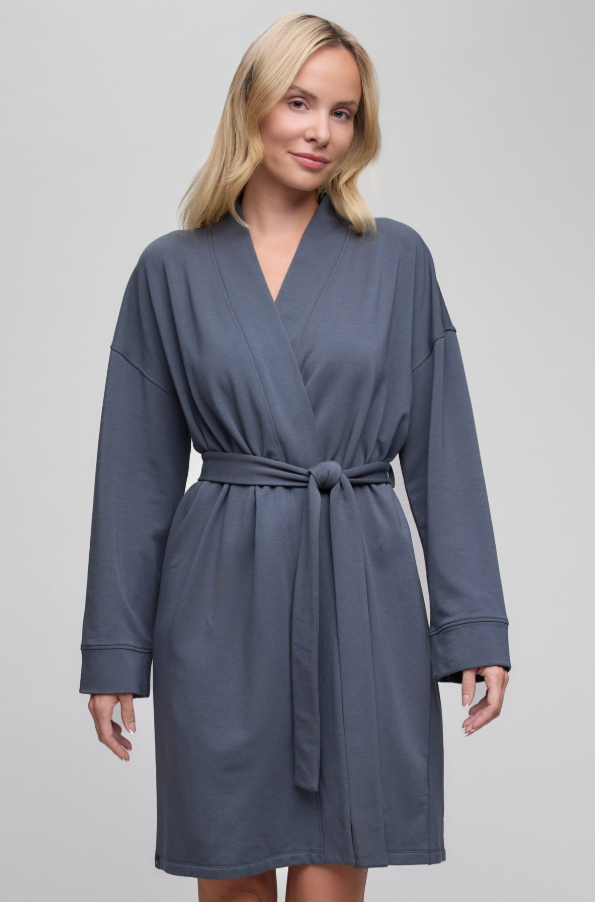 Barefoot Dreams Luxe Lounge Robe - Slate Blue Loungewear in S/M at Wrapsody
