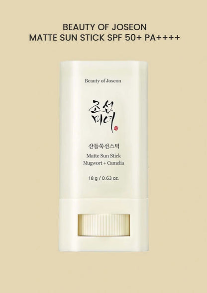 Beauty of Joseon Matte Sun Stick SPF 50+ PA++++ on a beige background