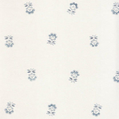 Betty Cornflower floral wallpaper with blue motifs, made to order in the USA with short lead times