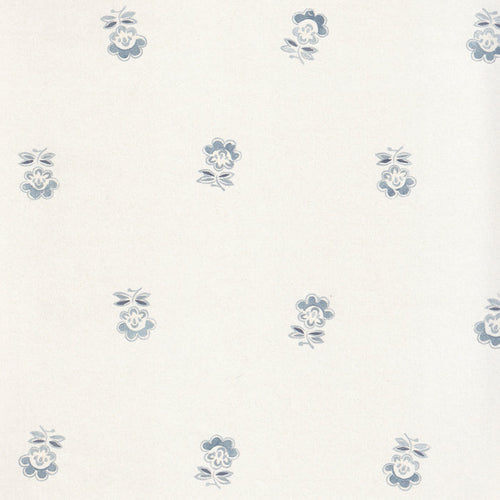 Betty Cornflower floral wallpaper with blue motifs, made to order in the USA with short lead times
