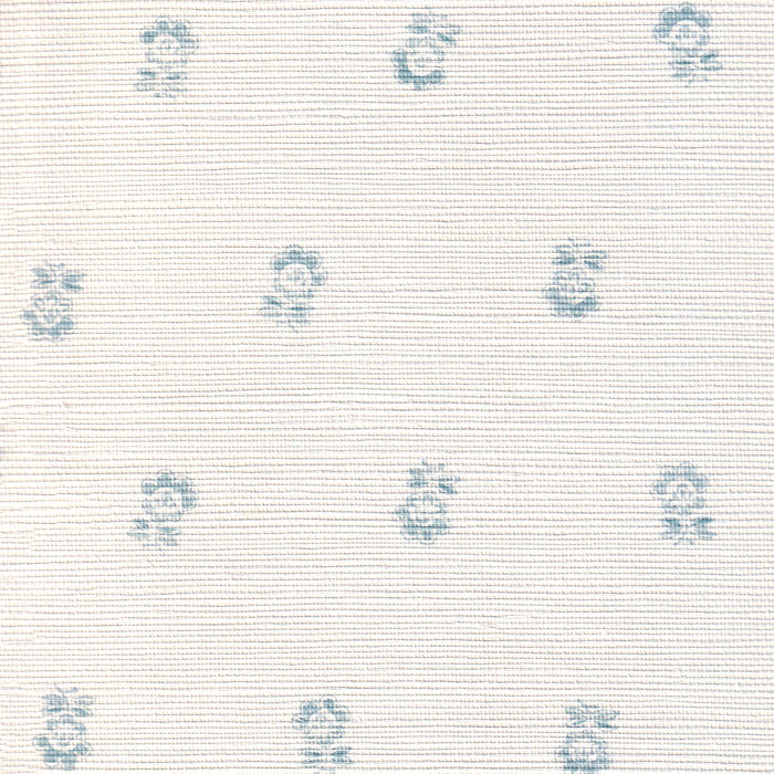 Betty Cornflower wallpaper with blue floral motifs on a light background, made to order in the USA with short lead times