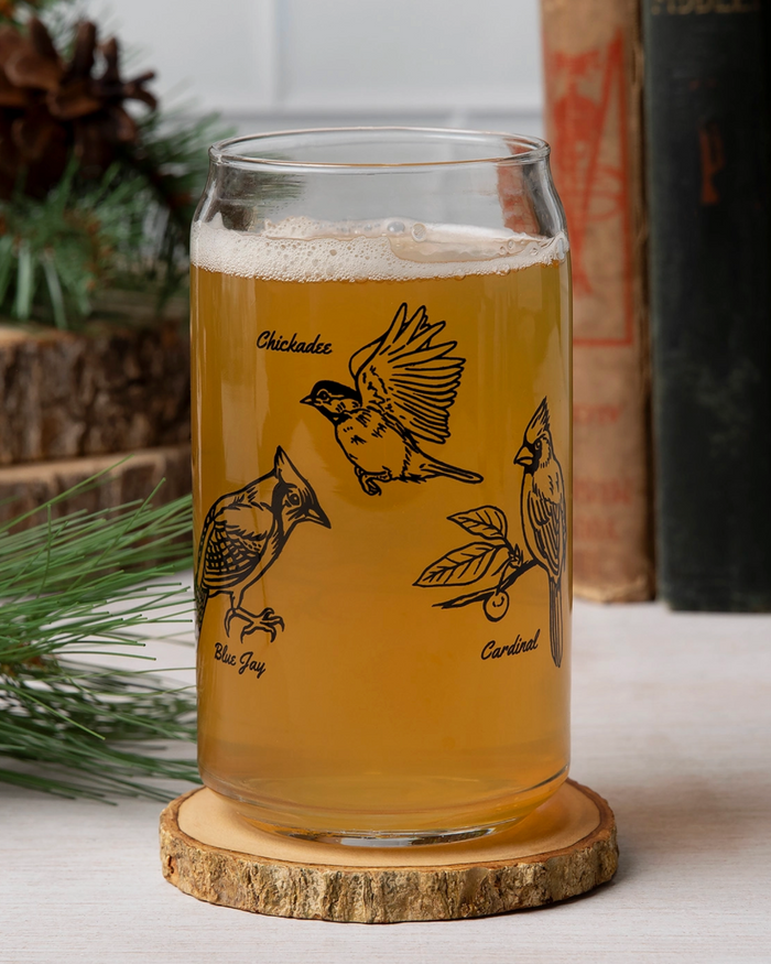 Bird illustrations beer can pint glass by Counter Couture sold by Le Monkey House